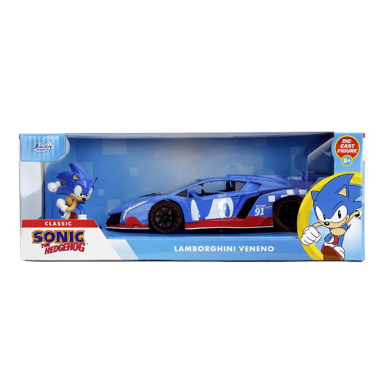 Imagine JADA SET FIGURINA ARICIUL SONIC SI MASINUTA METALICA SONIC LAMBORGHINI VENENO SCARA 1 LA 24