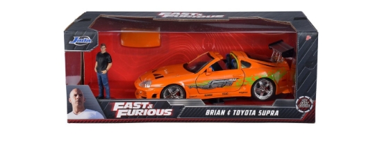 Imagine JADA FAST AND FURIOUS SET FIGURINA BRIAN SI MASINUTA METALICA TOYOTA SUPRA 1 LA 24