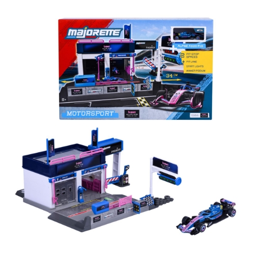 Imagine MAJORETTE SET MOTORSPORT BWT ALPINE F1 TEAM CU MASINUTA INCLUSA ALPINE A525 R19 SCARA 1 LA 64