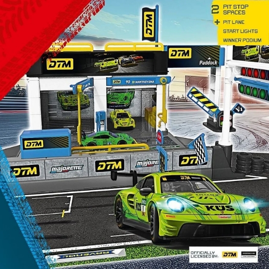 Imagine MAJORETTE SET MOTORSPORT DTM CU MASINUTA INCLUSA PORSCHE 911 GT3 R SCARA 1 LA 64