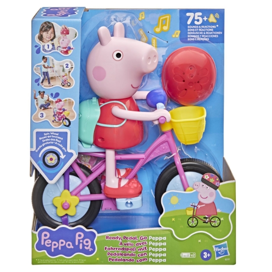 Imagine PEPPA PIG SET GATA DE PEDALAT PAPUSA PEPPA CU BICICLETA SI ACCESORII