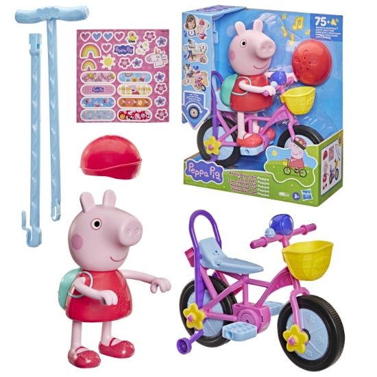 Imagine PEPPA PIG SET GATA DE PEDALAT PAPUSA PEPPA CU BICICLETA SI ACCESORII