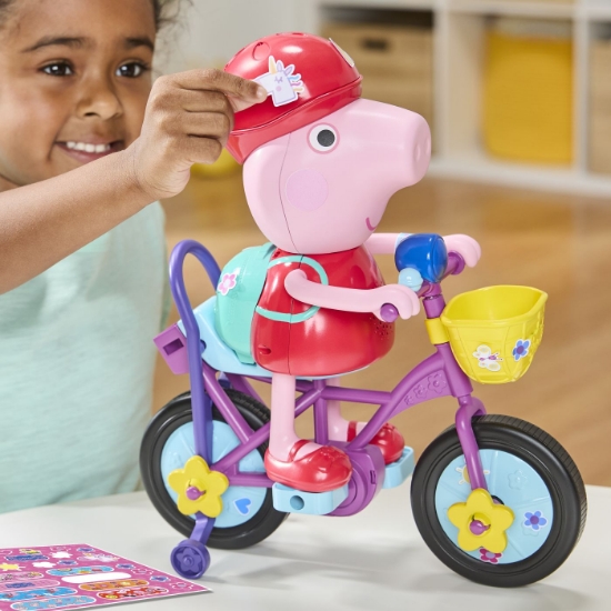 Imagine PEPPA PIG SET GATA DE PEDALAT PAPUSA PEPPA CU BICICLETA SI ACCESORII
