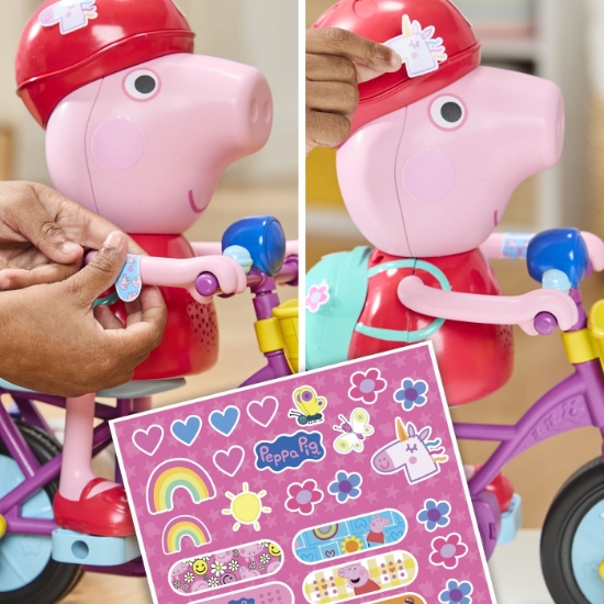 Imagine PEPPA PIG SET GATA DE PEDALAT PAPUSA PEPPA CU BICICLETA SI ACCESORII
