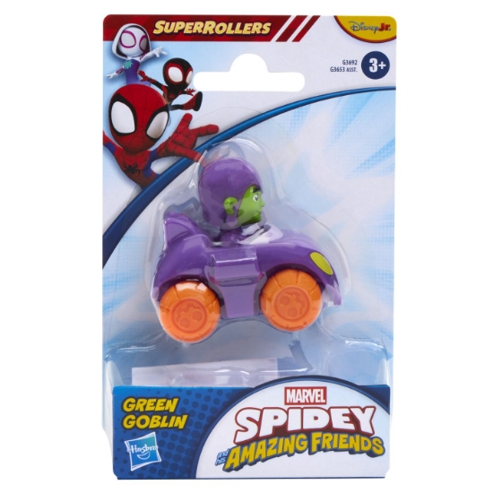 Imagine SPIDEY SI PRIETENII LUI UIMITORI MARVEL SUPER ROLLERS SET FIGURINA GREEN GOBLIN CU VEHICUL 5.5CM