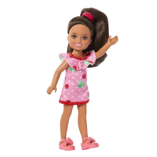 Imagine BARBIE PAPUSA CHELSEA BLONDA CU ROCHITA ROZ CU BULINE