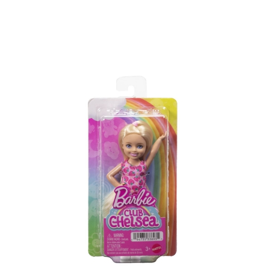 Imagine BARBIE PAPUSA CHELSEA BLONDA CU ROCHITA ROZ CU CAPSUNI