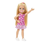 Imagine BARBIE PAPUSA CHELSEA BLONDA CU ROCHITA ROZ CU CAPSUNI