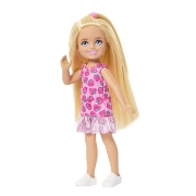 Imagine BARBIE PAPUSA CHELSEA BLONDA CU ROCHITA ROZ CU CAPSUNI