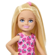 Imagine BARBIE PAPUSA CHELSEA BLONDA CU ROCHITA ROZ CU CAPSUNI