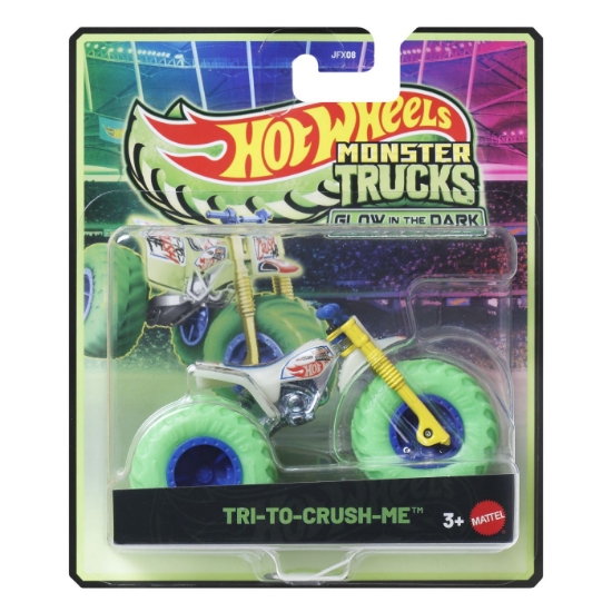 Imagine HOT WHEELS MONSTER TRUCK GLOW IN THE DARK MASINUTA TRI TO CRUSH ME SCARA 1 LA 64
