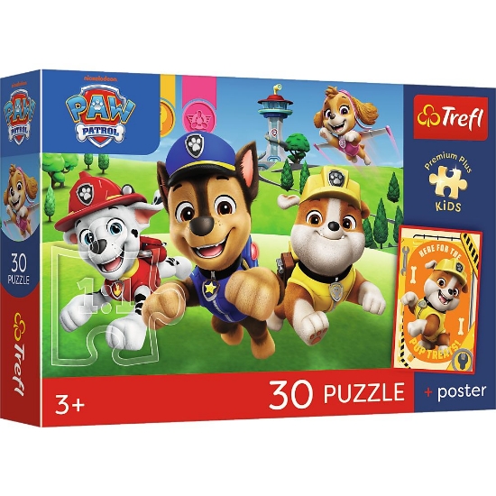 Imagine PUZZLE TREFL 30 PREMIUM PLUS KIDS PATRULA CATELUSILOR CATEI PE DRUM PLUS POSTER 