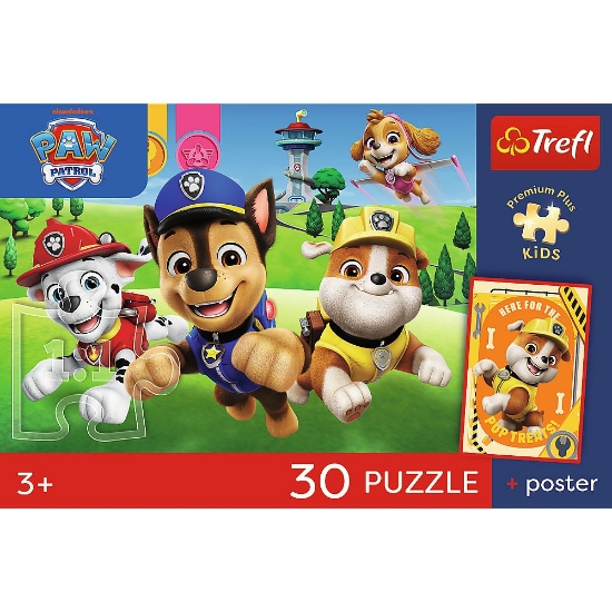Imagine PUZZLE TREFL 30 PREMIUM PLUS KIDS PATRULA CATELUSILOR CATEI PE DRUM PLUS POSTER 