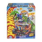 Imagine HOT WHEELS CITY SET DE JOACA GARAJ T REX SUPREM CU 2 MASINUTE INCLUSE 