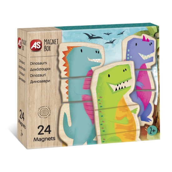 Imagine CUTIE UNIVERSUL DINOZAURILOR CU 24 PIESE DIN LEMN SI MAGNETICE